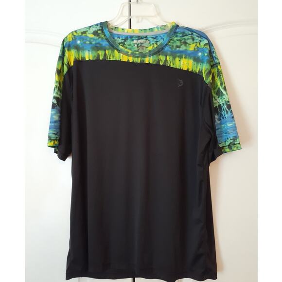 Reel Legends Men's Black Neon Watercolor Accent Performance Fishing Shirt XL - Picture 1 of 3